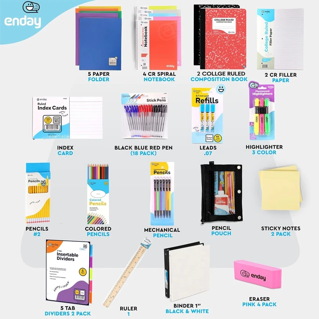 Alt view image 3 of 6 - Back to School Supplies High School Kit -87 Piece School Supplies Box With Composition Notebooks, Spirals, Binders, Folders, Pens, Pencils, Tab Dividers, Filler Paper, Pencil Pouch and More