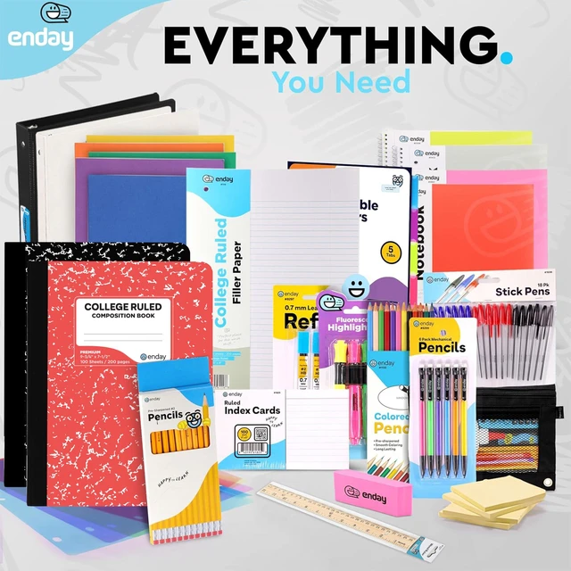 Alt view image 4 of 6 - Back to School Supplies High School Kit -87 Piece School Supplies Box With Composition Notebooks, Spirals, Binders, Folders, Pens, Pencils, Tab Dividers, Filler Paper, Pencil Pouch and More