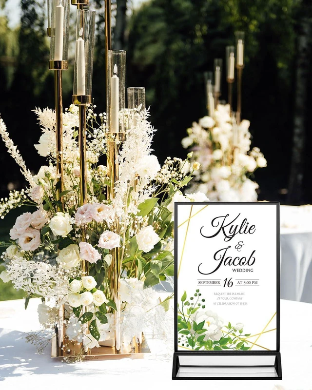 Alt view image 2 of 6 - 24 Pack 5x7 Inch Acrylic Sign Holders, Double Sided Picture Frame Black Clear Picture Frame Stands, Menu Flyer Holder for Wedding Table Numbers, Restaurant Signs, Party and Office Photos