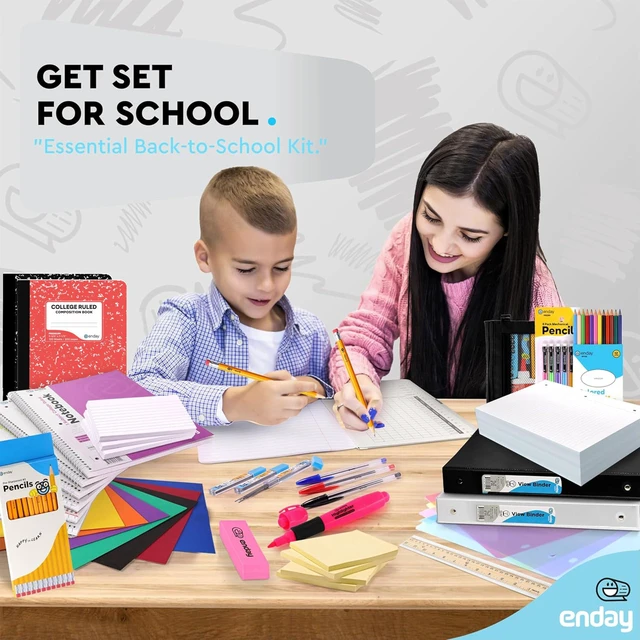 Alt view image 6 of 6 - Back to School Supplies High School Kit -87 Piece School Supplies Box With Composition Notebooks, Spirals, Binders, Folders, Pens, Pencils, Tab Dividers, Filler Paper, Pencil Pouch and More