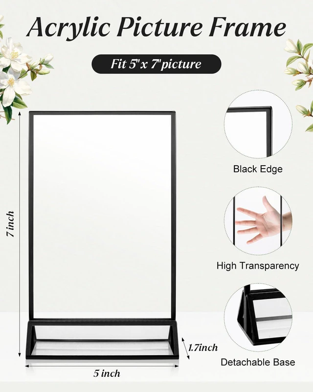 Alt view image 3 of 6 - 24 Pack 5x7 Inch Acrylic Sign Holders, Double Sided Picture Frame Black Clear Picture Frame Stands, Menu Flyer Holder for Wedding Table Numbers, Restaurant Signs, Party and Office Photos