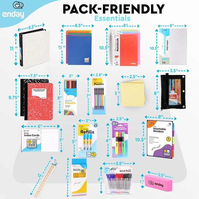 Alt view image 5 of 6 - Back to School Supplies High School Kit -87 Piece School Supplies Box With Composition Notebooks, Spirals, Binders, Folders, Pens, Pencils, Tab Dividers, Filler Paper, Pencil Pouch and More