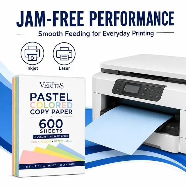 Alt view image 5 of 7 - Colored Copy Paper 8.5 x 11, Letter Size Printer Paper, 600 Sheets (150 Each of Pink, Green, Blue, Yellow), Jam-Free, Bulk Pastel Colored Paper for Arts & Crafts, DIY Projects, Made in USA