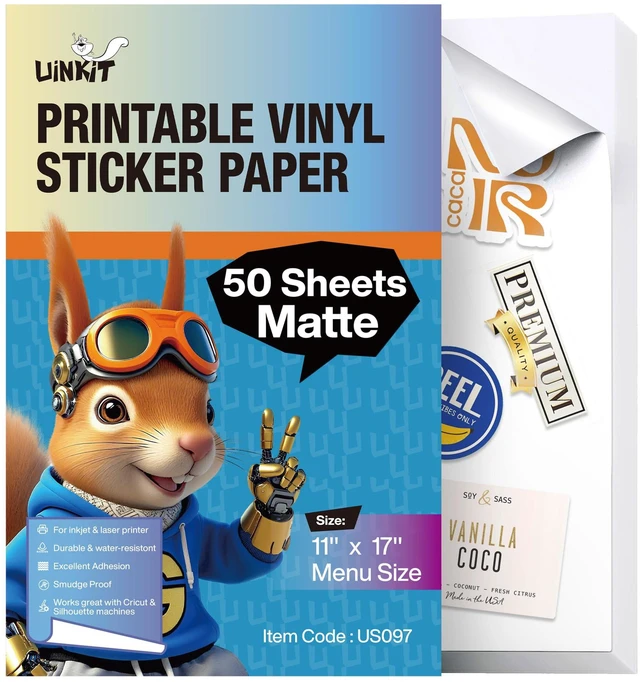 Main image of Luxe-Matte Printable Vinyl Sticker Paper 50 Sheets Menu Size Vibrant Color, Lay-Flat, Removable Adhesive for Branding & Crafts for Cutting Machine