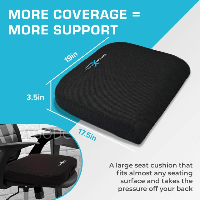 Alt view image 2 of 7 - Seat Cushions | Office Chair Cushions for Desk, Car, Wheelchair| Ergonomic Memory Foam Seat Cushion for Support & Comfort | Helps Improve Sitting Posture for Work & Body Relief (1 Pc)