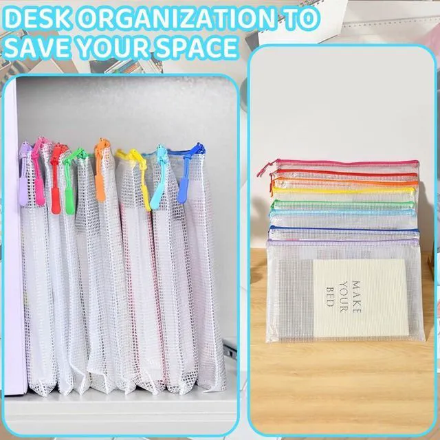 Alt view image 4 of 7 - 24pcs Mesh Zipper Pouch Bags, Large A3 17x12 Inches Reusable Zipper Bags Puzzle Storage 8 Colors Multipurpose for Board Games Travel Office Supplies and Home Organization