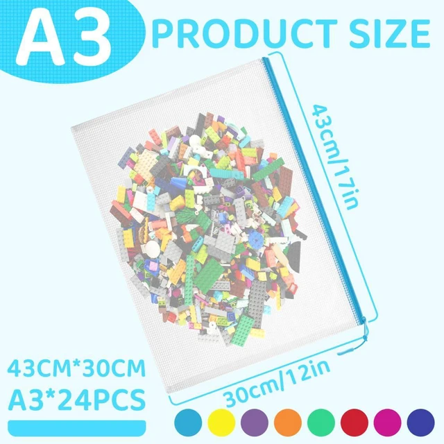 Alt view image 3 of 7 - 24pcs Mesh Zipper Pouch Bags, Large A3 17x12 Inches Reusable Zipper Bags Puzzle Storage 8 Colors Multipurpose for Board Games Travel Office Supplies and Home Organization