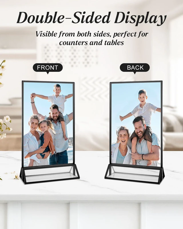 Alt view image 5 of 6 - 24 Pack 5x7 Inch Acrylic Sign Holders, Double Sided Picture Frame Black Clear Picture Frame Stands, Menu Flyer Holder for Wedding Table Numbers, Restaurant Signs, Party and Office Photos