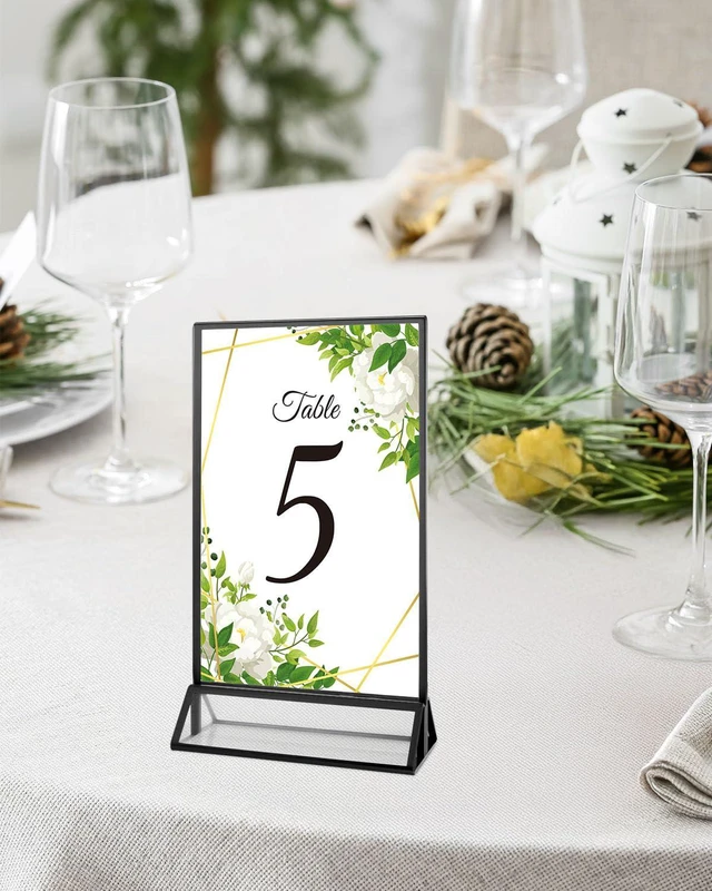 Alt view image 6 of 6 - 24 Pack 5x7 Inch Acrylic Sign Holders, Double Sided Picture Frame Black Clear Picture Frame Stands, Menu Flyer Holder for Wedding Table Numbers, Restaurant Signs, Party and Office Photos