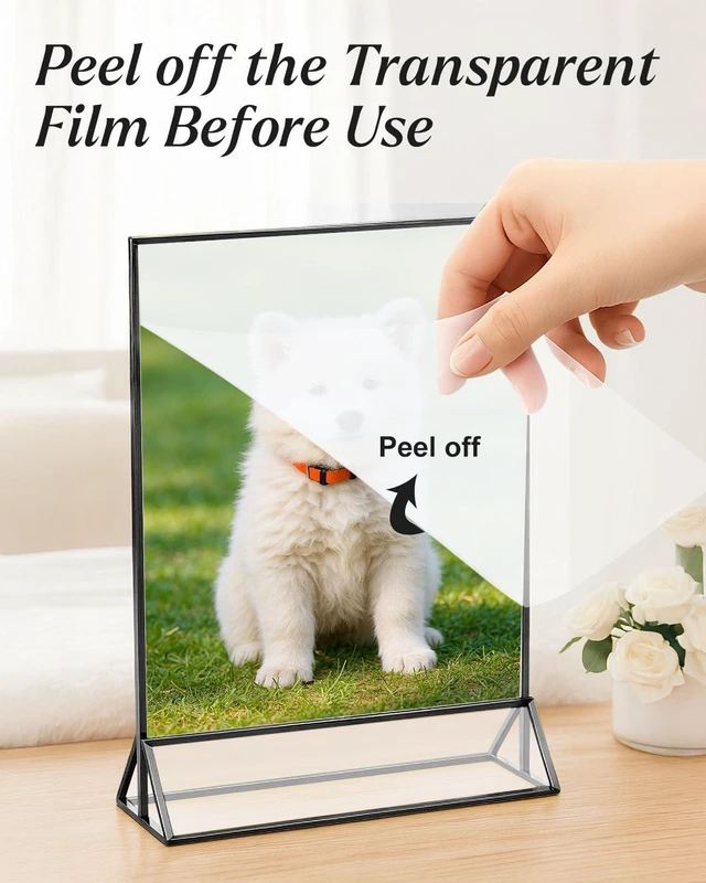 Alt view image 4 of 6 - 24 Pack 5x7 Inch Acrylic Sign Holders, Double Sided Picture Frame Black Clear Picture Frame Stands, Menu Flyer Holder for Wedding Table Numbers, Restaurant Signs, Party and Office Photos