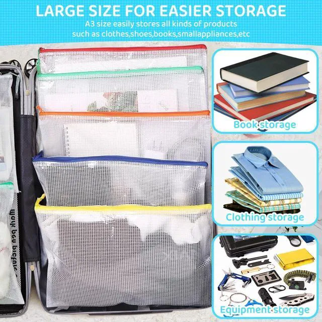 Alt view image 5 of 7 - 24pcs Mesh Zipper Pouch Bags, Large A3 17x12 Inches Reusable Zipper Bags Puzzle Storage 8 Colors Multipurpose for Board Games Travel Office Supplies and Home Organization