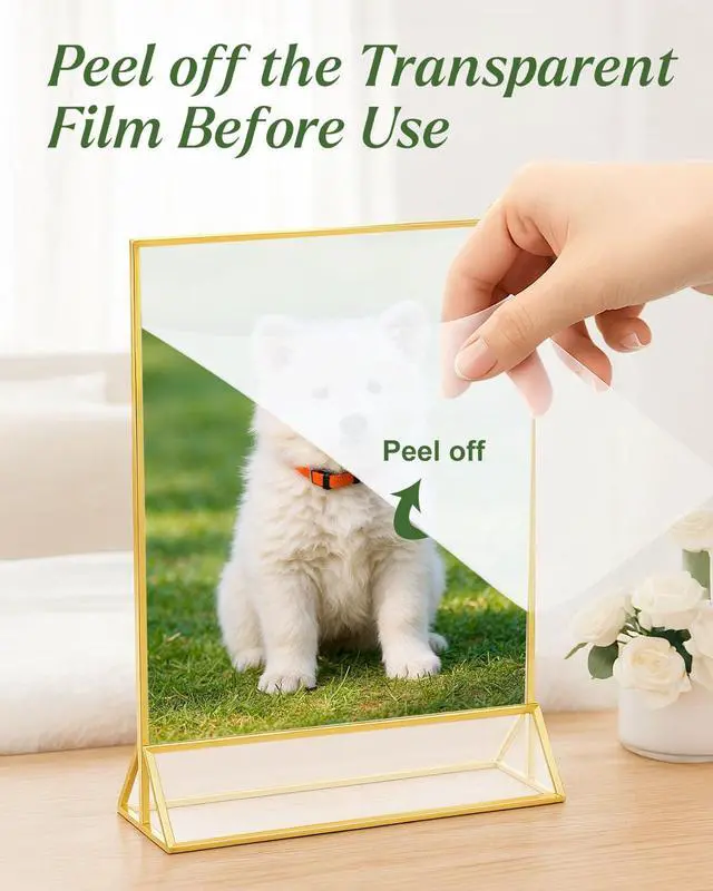 Alt view image 3 of 6 - 24 Pack 5x7 Gold Acrylic Sign Holders, Double Sided Picture Frame Stands Clear Table Menu Holder Display Stand for Wedding Table Numbers, Restaurant Signs, Party, Office Photos