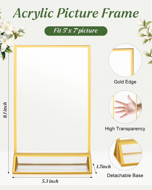 Alt view image 4 of 6 - 24 Pack 5x7 Gold Acrylic Sign Holders, Double Sided Picture Frame Stands Clear Table Menu Holder Display Stand for Wedding Table Numbers, Restaurant Signs, Party, Office Photos