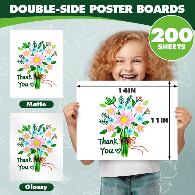 Alt view image 2 of 7 - 200 Pack White Poster Board,11" x 14" White Poster Paper Bulk 250GSM/92LB Heavy-Weight Blank Poster Board for Arts,Craft,Projects Presentations,Drawing Scrapbooking