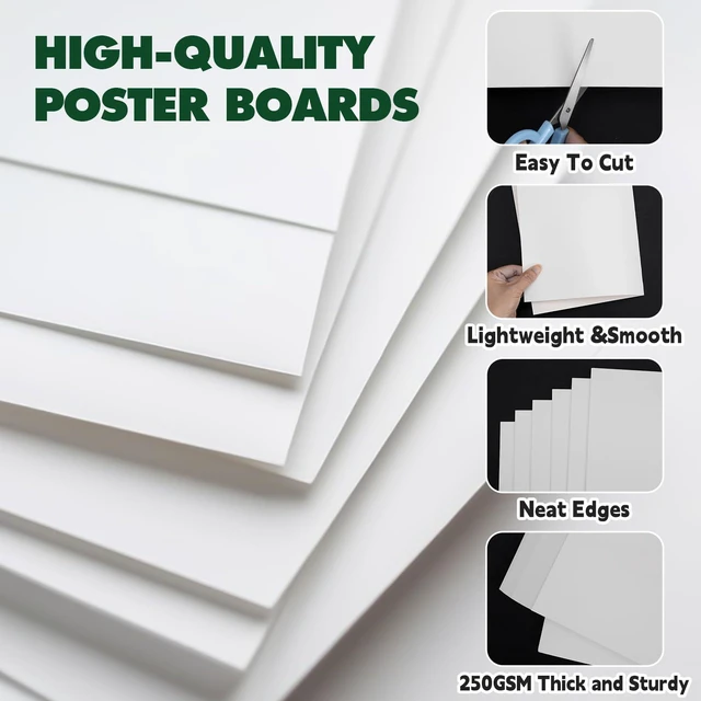 Alt view image 3 of 7 - 200 Pack White Poster Board,11" x 14" White Poster Paper Bulk 250GSM/92LB Heavy-Weight Blank Poster Board for Arts,Craft,Projects Presentations,Drawing Scrapbooking