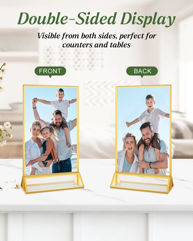 Alt view image 5 of 6 - 24 Pack 5x7 Gold Acrylic Sign Holders, Double Sided Picture Frame Stands Clear Table Menu Holder Display Stand for Wedding Table Numbers, Restaurant Signs, Party, Office Photos