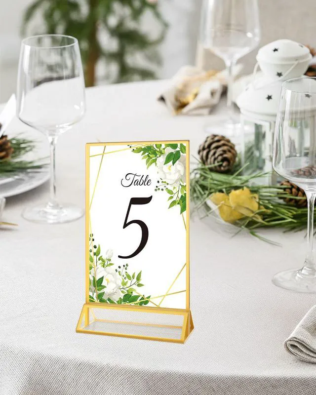 Alt view image 6 of 6 - 24 Pack 5x7 Gold Acrylic Sign Holders, Double Sided Picture Frame Stands Clear Table Menu Holder Display Stand for Wedding Table Numbers, Restaurant Signs, Party, Office Photos