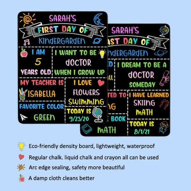 Alt view image 3 of 6 - 2PCS First and Last Day of School Chalkboard Sign Reusable, 14x11 in Back to School Board - First & Last Day of Kindergarten Sign, Double-Sided Schools Preschool Signs for Kids