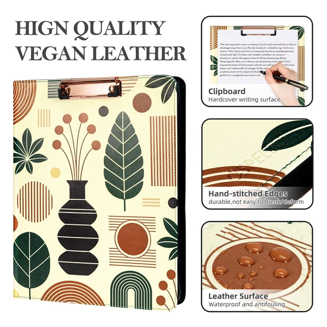 Alt view image 5 of 6 - Vintage Leather 3 Ring Portfolio Binder, Zippered Clipboard Folder with Storage - 5 Dividers with Pocket, Padfolio for Women,12.1 Tablet Sleeve, Refillable Notepad, Card Slot