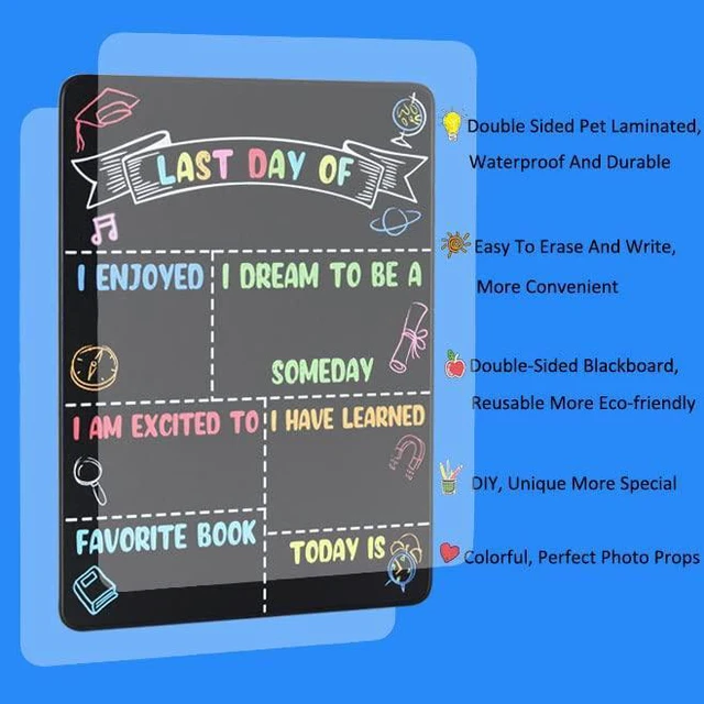 Alt view image 4 of 6 - 2PCS First and Last Day of School Chalkboard Sign Reusable, 14x11 in Back to School Board - First & Last Day of Kindergarten Sign, Double-Sided Schools Preschool Signs for Kids