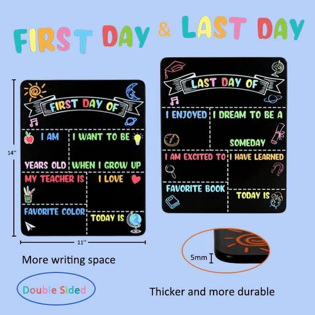 Alt view image 5 of 6 - 2PCS First and Last Day of School Chalkboard Sign Reusable, 14x11 in Back to School Board - First & Last Day of Kindergarten Sign, Double-Sided Schools Preschool Signs for Kids