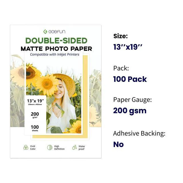 Alt view image 2 of 7 - 13x19 Double Sided Photo Paper Matte, 54LB Inkjet Printer Paper 100 Pack 200GSM 13 x 19 Presentation Paper for Posters, brochure and Art Prints