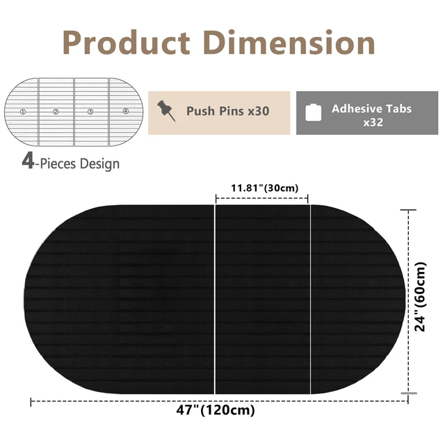 Alt view image 3 of 7 - Felt Bulletin Board 47" x 24", Cork Board Alternative with 30 Push Pins 4 Customizable Modular Decorative Felt Pin Board, Vision Board for Office Home Bedroom Wall Decor, Photo Picture Display