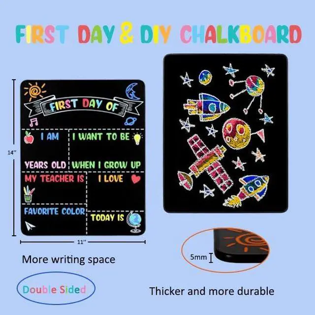 Alt view image 5 of 6 - First Day of School Chalkboard Sign Reusable, 14x11 Inch Back to School Board - 1st Day of Kindergarten Sign, Double-Sided Schools Preschool Grade Signs for Kids