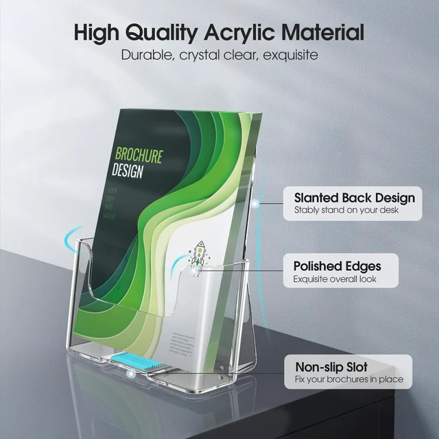 Alt view image 3 of 7 - Acrylic Brochure Holder 6x8 Inch, Clear Pamphlet Holder 6 Pack Clear Acrylic, Angled Countertop Display, Holds Brochures, Flyers, Pamphlets And Signs, Easy Access, Space-Saving Design