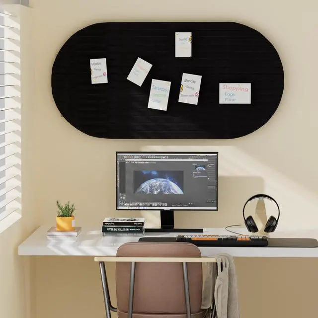 Alt view image 5 of 7 - Felt Bulletin Board 47" x 24", Cork Board Alternative with 30 Push Pins 4 Customizable Modular Decorative Felt Pin Board, Vision Board for Office Home Bedroom Wall Decor, Photo Picture Display