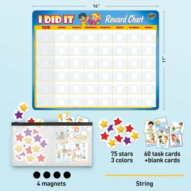 Alt view image 2 of 7 - Kids Responsibility Chart Board with Magnets, 63 Chores, Potty Train Tasks, Multiple Children (Pocket)