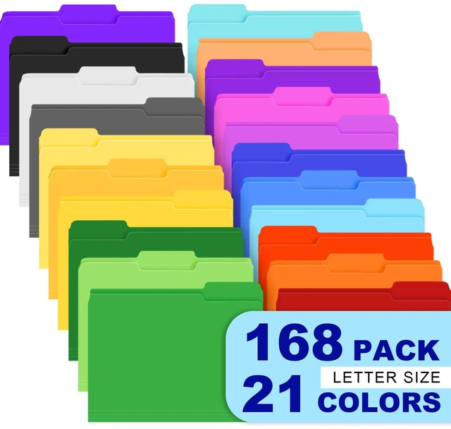 Main image of 168 Pack Colored File Folders,21 Colors File Folders Letter Size Manilla Folders 8.5 x 11,1/3 Cut Tab Filing Folders for Office School Business Documents Files Paper
