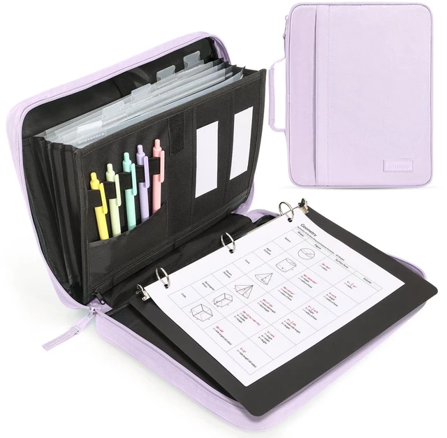 Main image of Zipper Binder 1 Inch, Removable 3-ring binder, 175-Sheet Capacity, 5-Tab Dividers Expanding File Folder, Small Binder Bag Organizer Storage for Student School Classroom Supplies, Lavender Purple