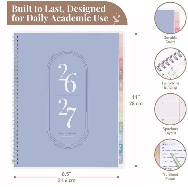 Alt view image 2 of 7 - Academic Planner 2026-2027, Daily, Weekly & Monthly Planner, July 2026 - June 2027, Student Notes Pages, Twin-Wire Binding, Weekly Agenda for School & Work (8.5 x 11-Inches, Blue)