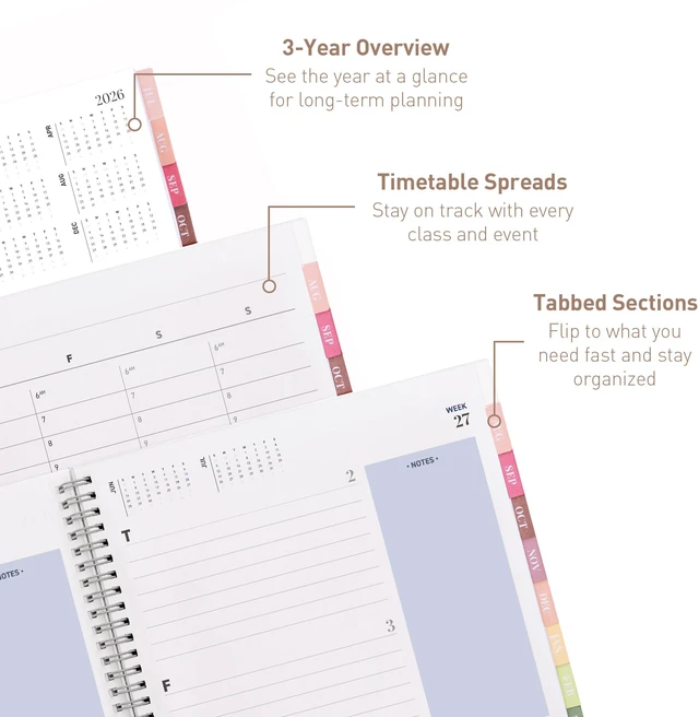 Alt view image 3 of 7 - Academic Planner 2026-2027, Daily, Weekly & Monthly Planner, July 2026 - June 2027, Student Notes Pages, Twin-Wire Binding, Weekly Agenda for School & Work (8.5 x 11-Inches, Blue)