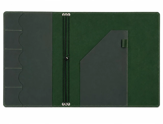 Main image of Leather A4 Notebook Cover Refillable Journal Cover with Elastic Bands, Handmade Leather Portfolio with Pockets & Pen Holder, Fits 8.27" x 11.7" Paper (Paper Not Included), Green