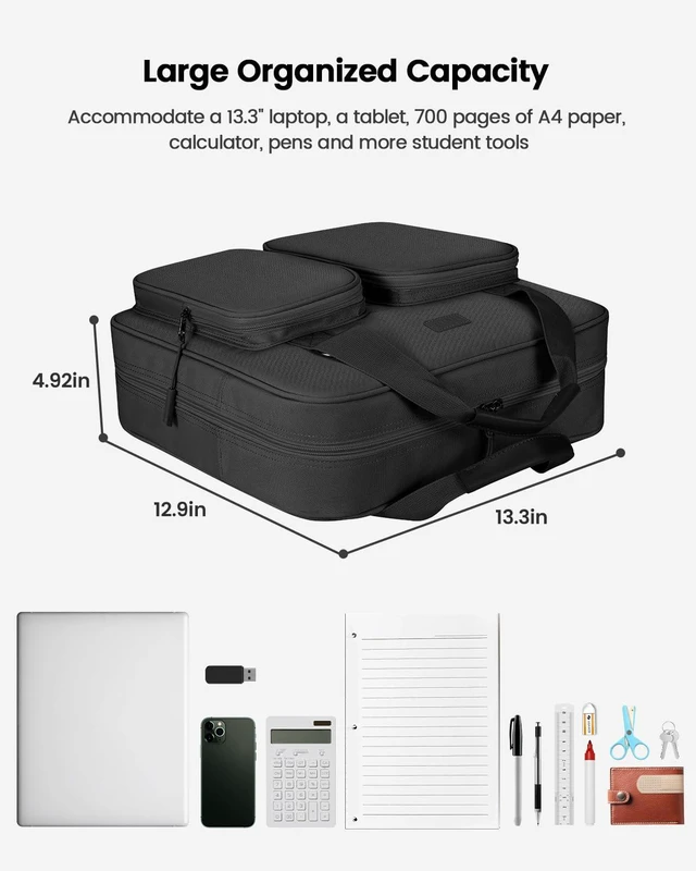 Alt view image 5 of 7 - Zipper Binder 3 Inch 3 Ring with Shoulder Strap Multi-Pocket,Tough Binder Bag with Laptop organizer for School Travel,Fit 13" MacBook & Tablet,700 Sheets Capacity,Water Resistant,Black