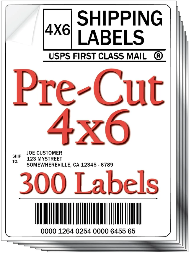 Main image of Pre-Cut 4x6 Shipping Labels | Work on Most Inkjet and Laser Printers | Just Load & Print | USPS UPS FedEx for Home Printers | 300 Pack