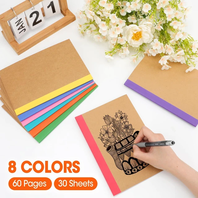 Alt view image 2 of 7 - 32 Pack A5 Kraft Notebooks Bulk, 8.3'' x 5.5'' Lined Journal Notebook with Color Strip, Composition Notebooks Journaling Notebooks for School Office Students Artists, 8 Colors 60 Pages