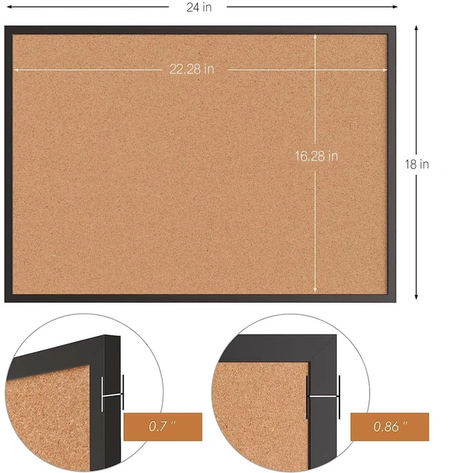 Alt view image 5 of 7 - 2-Pack Cork Board Bulletin Board 18 x 24, Black Wood Framed Corkboard, Office Board for Wall Cork, Large Wall Mounted Notice Pin Board with 32 Push Pins for School, Home & Office