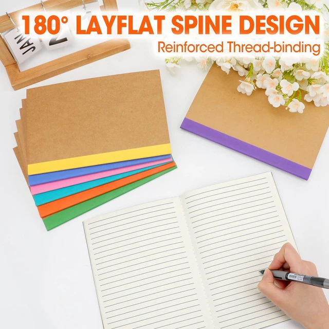 Alt view image 5 of 7 - 32 Pack A5 Kraft Notebooks Bulk, 8.3'' x 5.5'' Lined Journal Notebook with Color Strip, Composition Notebooks Journaling Notebooks for School Office Students Artists, 8 Colors 60 Pages