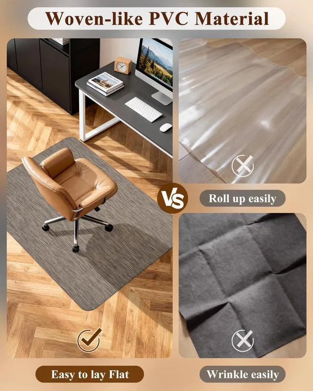Alt view image 2 of 7 - Office Chair Mat for Hardwood Floor, 35.4" x 55" Non-Slip Desk Computer Chair Mat, PVC Floor Mat for Rolling Chair, Heavy Duty Wood/Tile Floor Protector Desk Rug for Home, Dark Brown