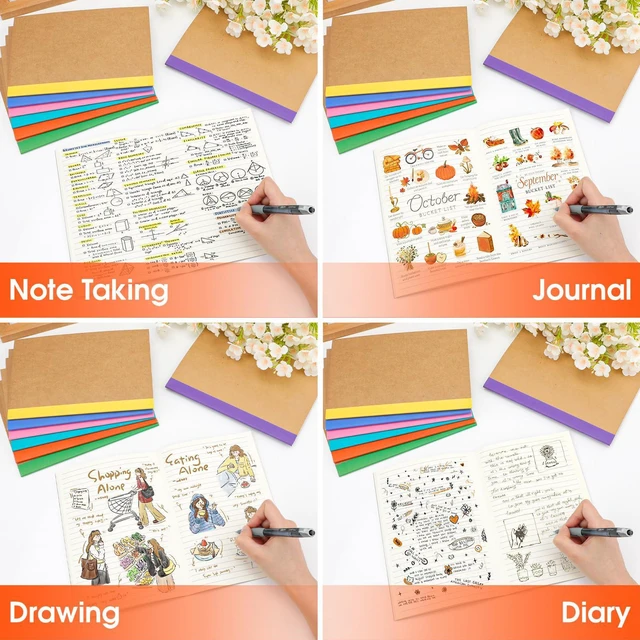 Alt view image 7 of 7 - 32 Pack A5 Kraft Notebooks Bulk, 8.3'' x 5.5'' Lined Journal Notebook with Color Strip, Composition Notebooks Journaling Notebooks for School Office Students Artists, 8 Colors 60 Pages
