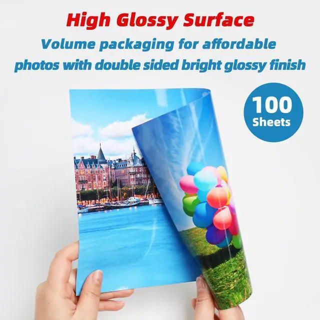 Alt view image 4 of 6 - Double-Sided Glossy Photo Paper, 8.5 x 11, 100 Sheets, 140gsm For dye ink inkjet printers; not for laser or pigment ink. Fast-dry for brochures, menus, chip bags, crafts, and flyers