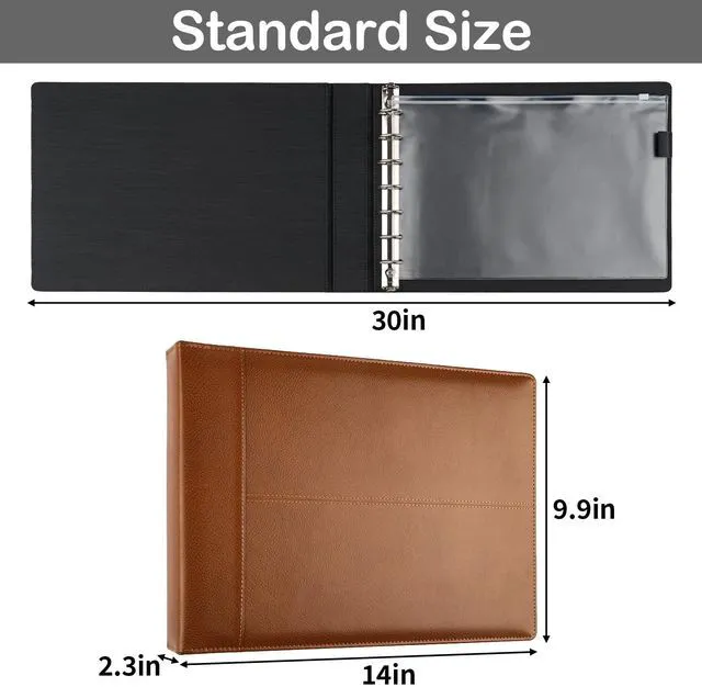Alt view image 2 of 7 - Professional 7 Ring Checkbook Binder for Business Checks, Check Book Cover Brown Premium PU Leather Organizer for 3-On-A-Page Checks, Fits 9x13 Inch Sheet, 600 Check Capacity, with Zipper Pouch