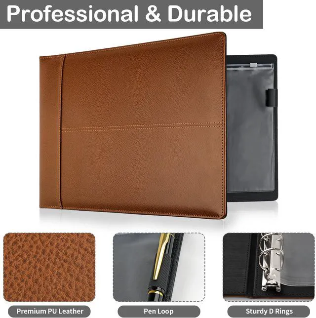 Alt view image 6 of 7 - Professional 7 Ring Checkbook Binder for Business Checks, Check Book Cover Brown Premium PU Leather Organizer for 3-On-A-Page Checks, Fits 9x13 Inch Sheet, 600 Check Capacity, with Zipper Pouch