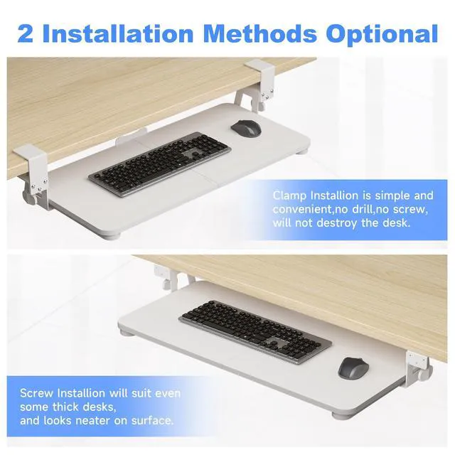Alt view image 6 of 7 - Keyboard Tray Under Desk Large C-Clamp 25.6" x 11.8" Board 30 Width Including Clamps Slide-Out Platform Computer Drawer Pull Out Keyboard & Mouse Tray White DSF4W