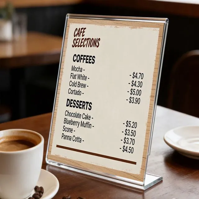 Alt view image 5 of 7 - 8.5x11 Acrylic Sign Stand Holders, Clear Plastic Table Paper Display Stands Displaying Posters, Pictures, Flyers, Menu Tabletop Holder Stand - 8.5 x 11 L Shape 18 pack