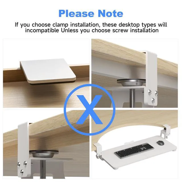 Alt view image 7 of 7 - Keyboard Tray Under Desk Large C-Clamp 25.6" x 11.8" Board 30 Width Including Clamps Slide-Out Platform Computer Drawer Pull Out Keyboard & Mouse Tray White DSF4W