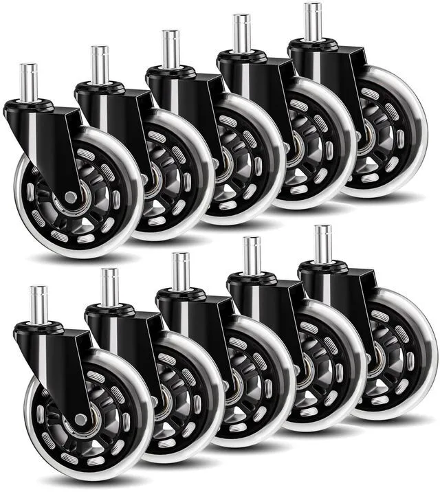 Main image of Office Chair Caster Wheels Replacement 3 Inch Roller Blade, 10 Packs Heavy Duty Quiet No Scratch Rubber Gaming Chair Wheel for Hardwood Floor Carpet, 11mm Universal Fit/Not Fit 1KEA